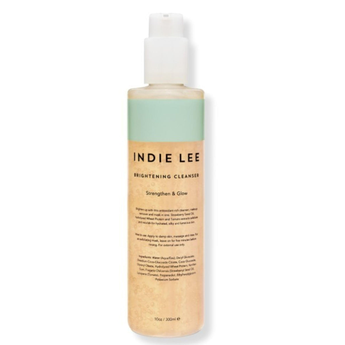 Indie Lee front packaging showing 10oz bottle and label, clear and informative