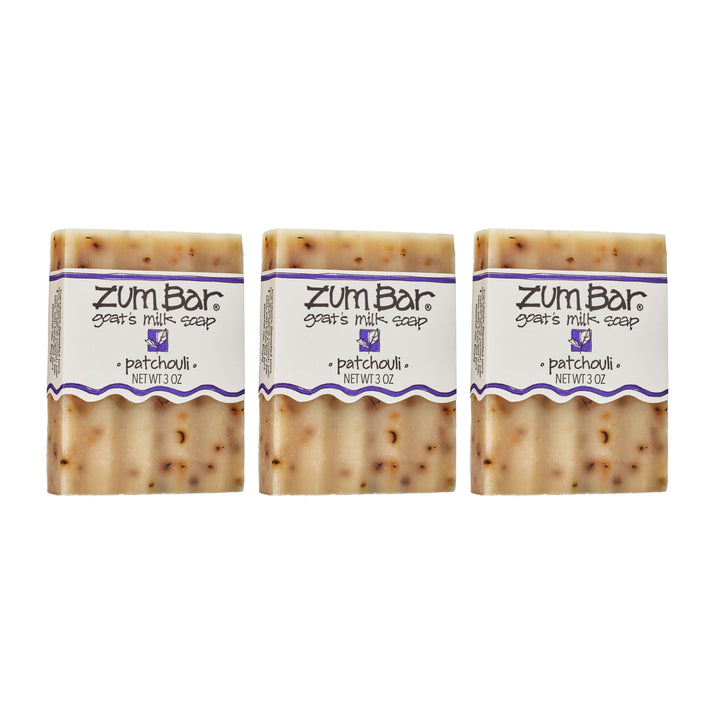 Indigo Wild patchouli front packaging showing three bars and product name, clear label benefit