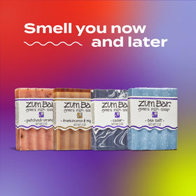 Indigo Wild Zum close-up of soap texture and edges, demonstrates creamy cold-processed finish