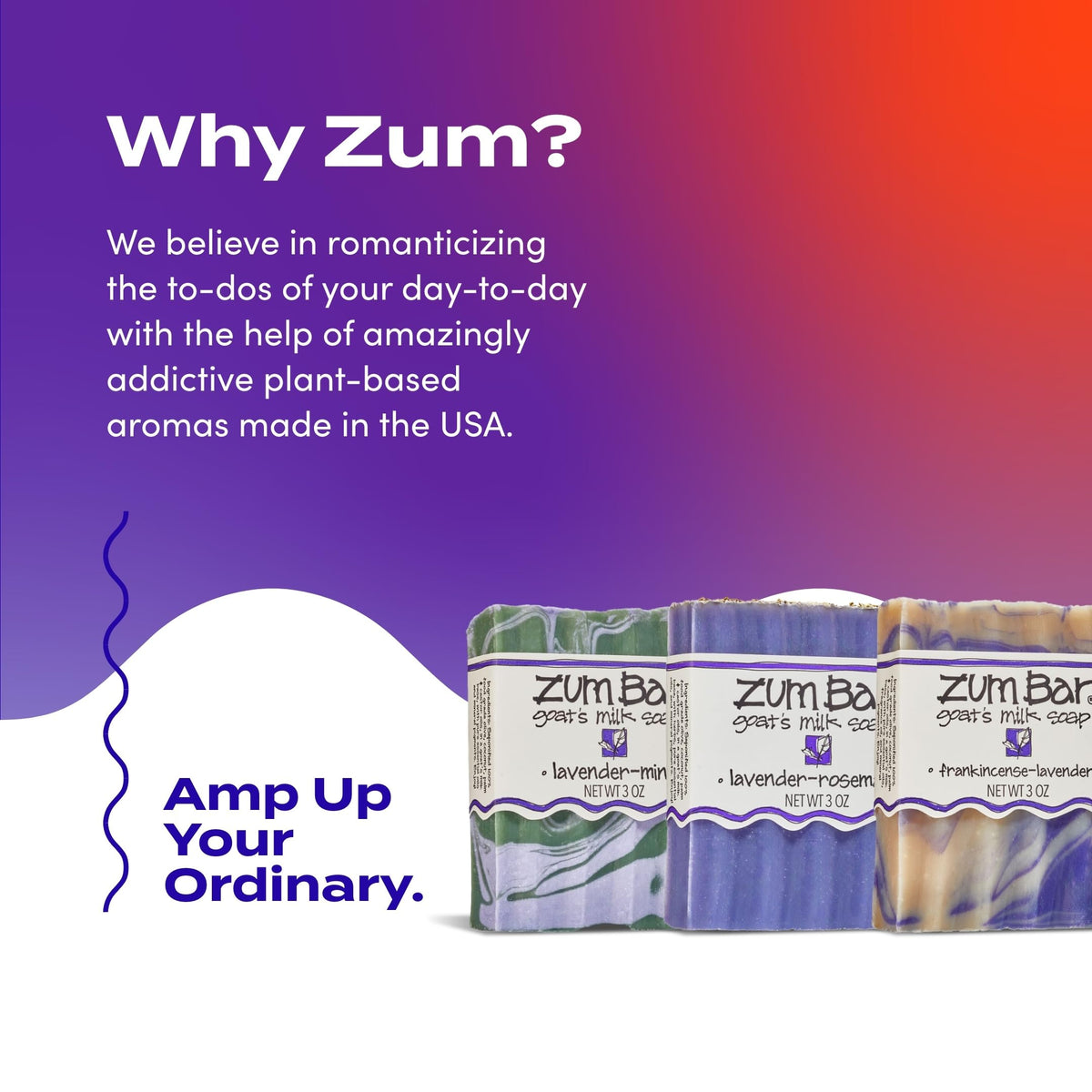 Indigo Wild Zum soap next to adult hand showing compact 3 oz size benefit