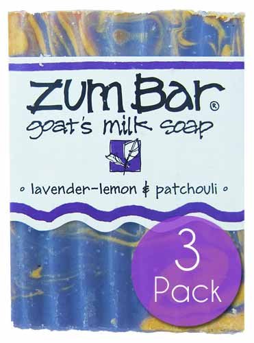 Indigo Wild Zum soap front packaging showing bar trio and calming scent benefits