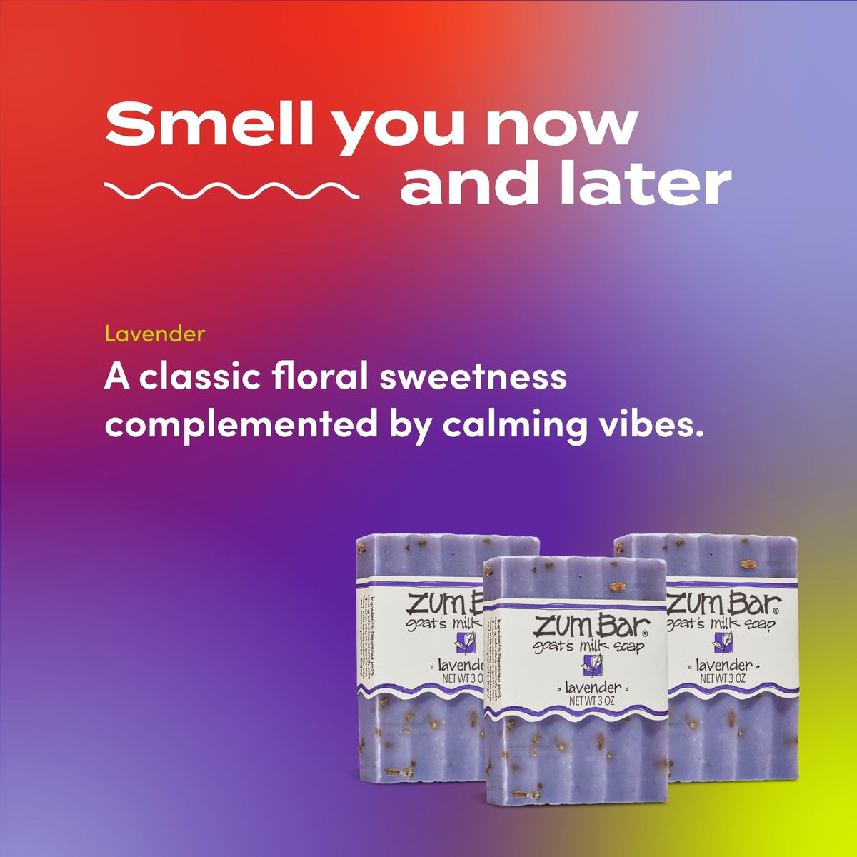 Indigo Wild Zum label detail showing ingredients and lavender essential oil scent