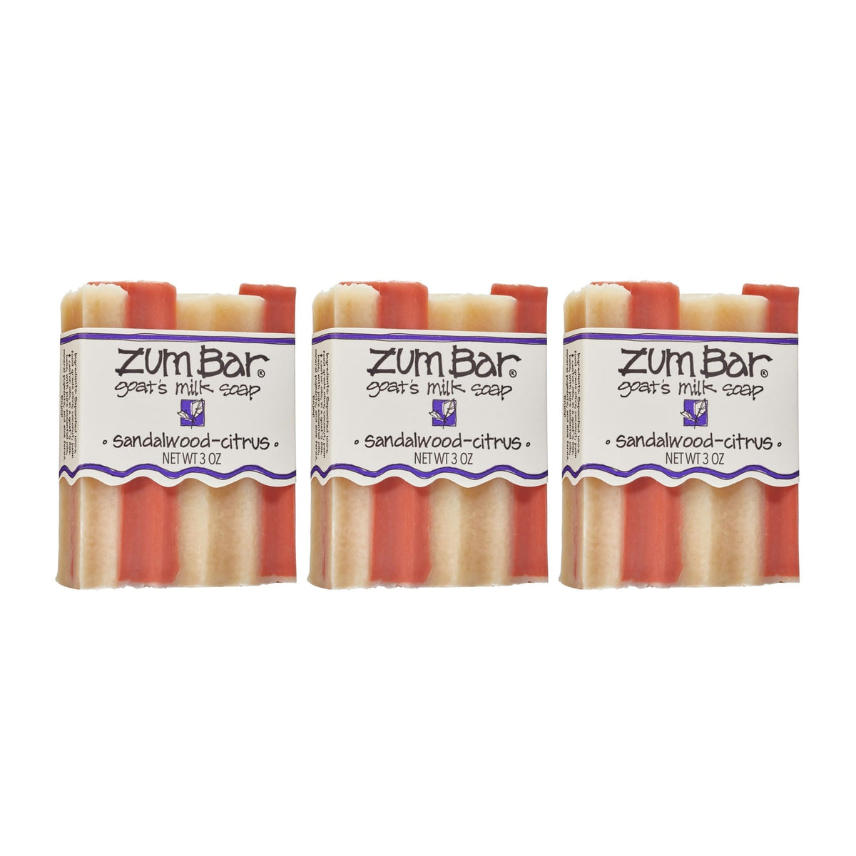 Indigo Wild Zum front packaging showing three 3 oz bars and scent name