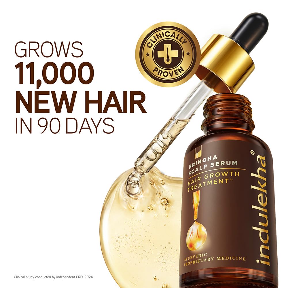 INDULEKHA serum texture poured to show lightweight absorption
