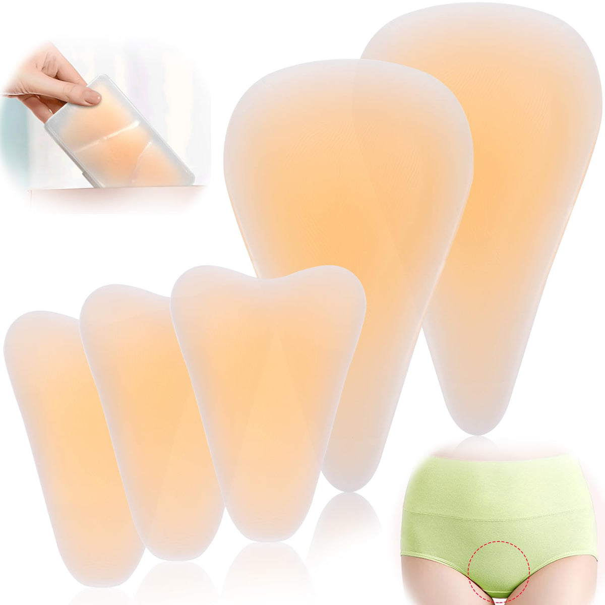 Inefticism front pack view showing five reusable silicone modesty pads for discreet coverage