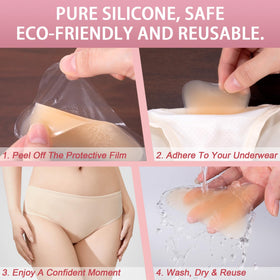 Inefticism pad placed inside underwear liner illustrating secure, invisible placement