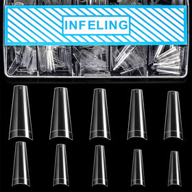 INFELING clear coffin tips box front showing organized compartments and quantity