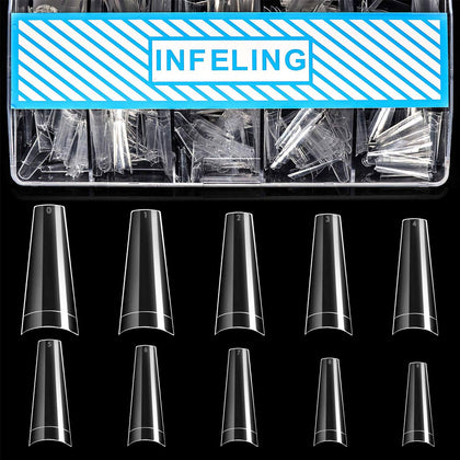 INFELING clear coffin tips box front showing organized compartments and quantity
