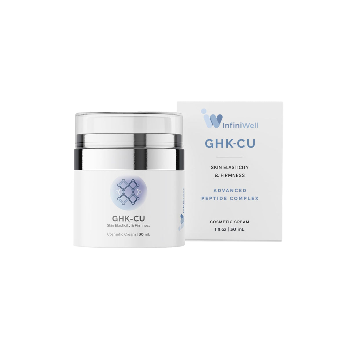 InfiniWell GHK-Cu serum texture on fingertip demonstrating lightweight absorption and hydration