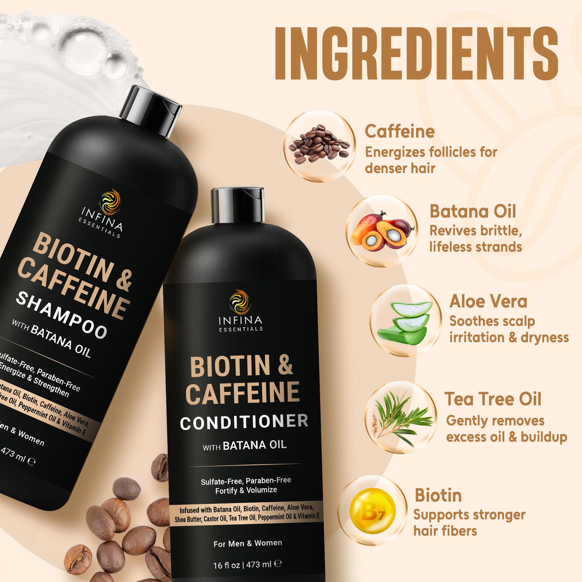 INFINA ESSENTIALS batana oil ingredient shot illustrating intense repair and shine