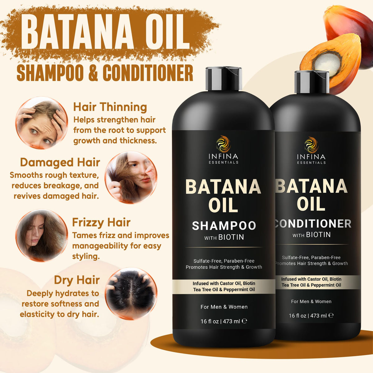 INFINA ESSENTIALS side view of shampoo and conditioner bottles highlighting texture