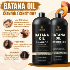 INFINA ESSENTIALS side view of shampoo and conditioner bottles highlighting texture