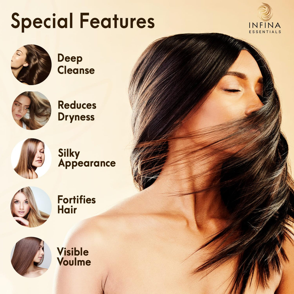 INFINA ESSENTIALS conditioner texture on hand showing creamy hydration and smooth feel