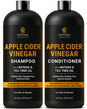 INFINA ESSENTIALS front packaging showing clarifying shampoo and conditioner set for balance