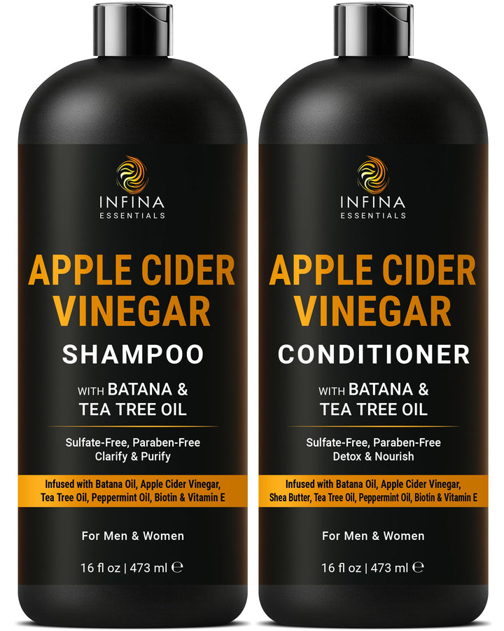 INFINA ESSENTIALS front packaging showing clarifying shampoo and conditioner set for balance