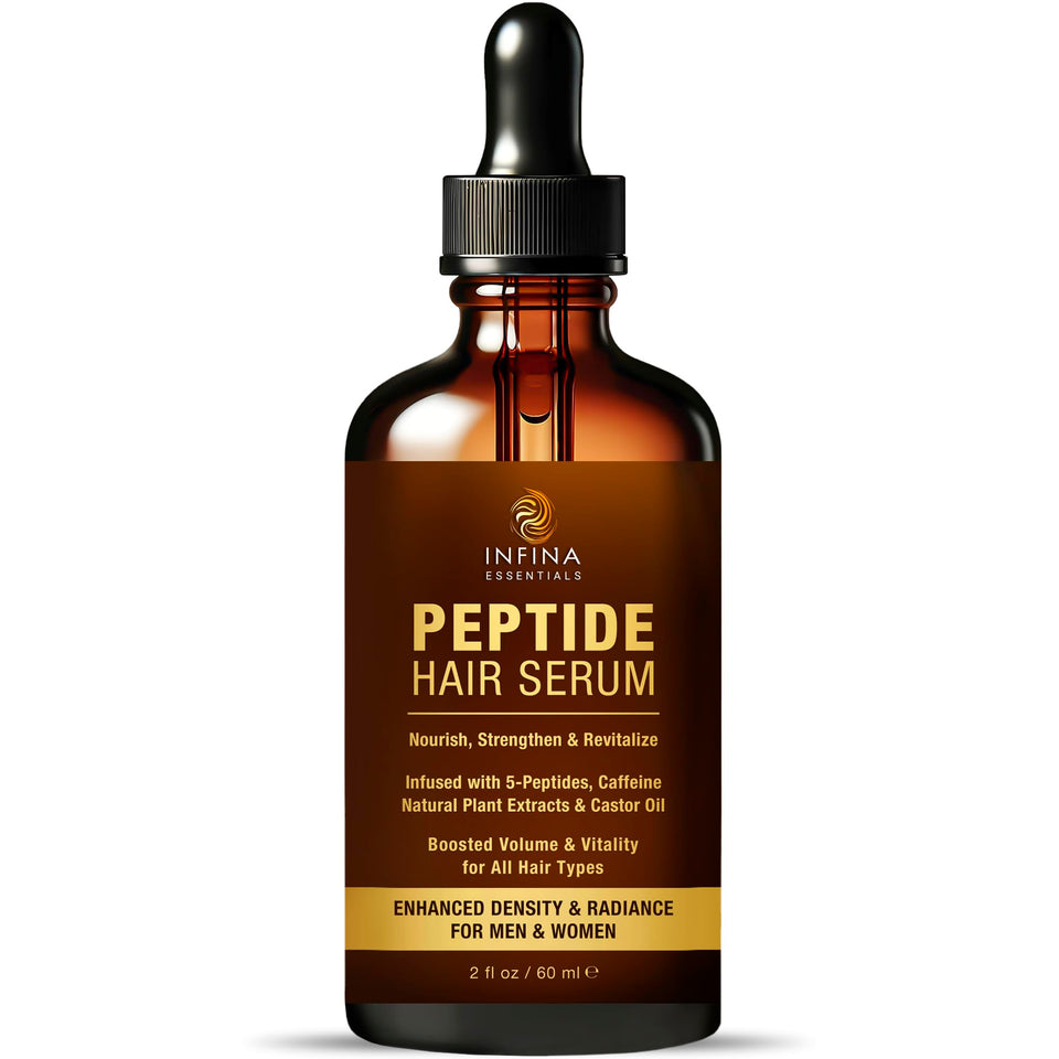 INFINA ESSENTIALS bottle front packaging showing peptide serum benefits