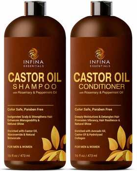 INFINA ESSENTIALS front packaging showing shampoo and conditioner, clear daily duo benefit