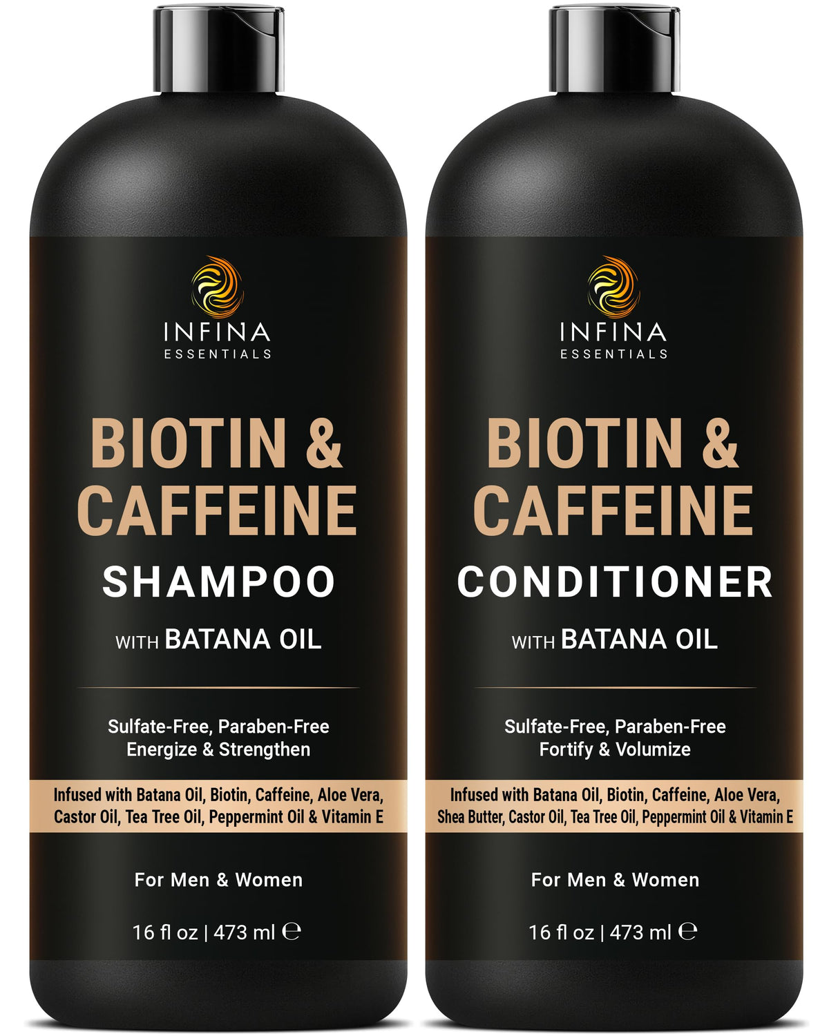 INFINA ESSENTIALS front packaging set showing both 16 fl oz bottles and clear benefits