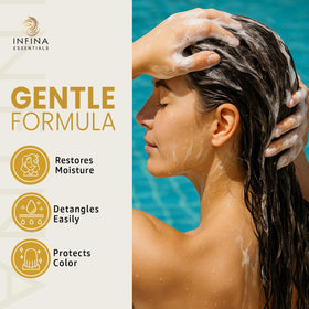 INFINA ESSENTIALS rosemary and vitamin E ingredients highlighting soothing benefits