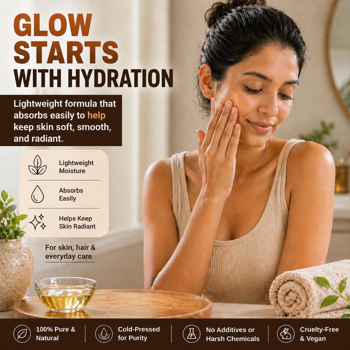 INFINA ESSENTIALS oil droplet texture highlighting rich moisturizing benefit