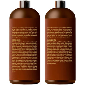 INFINA ESSENTIALS rosemary peppermint and castor oil display showing botanical sourcing and aroma