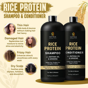 INFINA ESSENTIALS shampoo bottle portrait illustrating easy dispensing