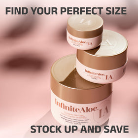 InfiniteAloe on bathroom shelf with towel lifestyle scene promoting daily routine use