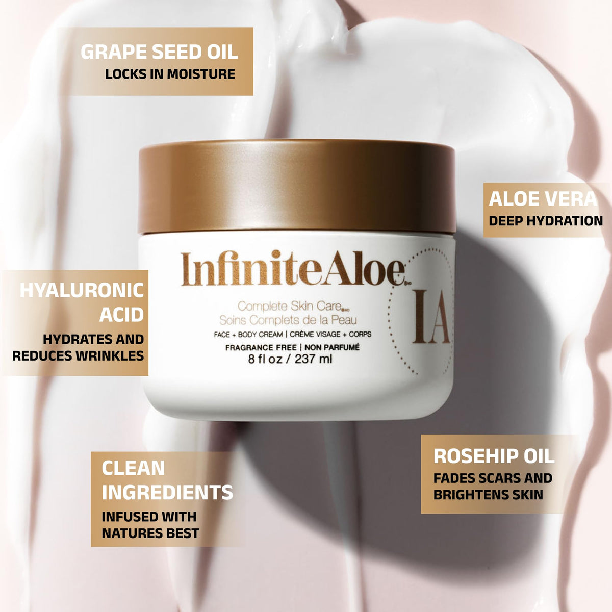 InfiniteAloe open jar texture close-up highlighting smooth cream consistency