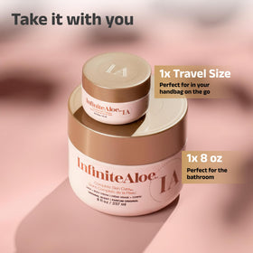 InfiniteAloe small travel jar next to full-size, convenient for on-the-go hydration