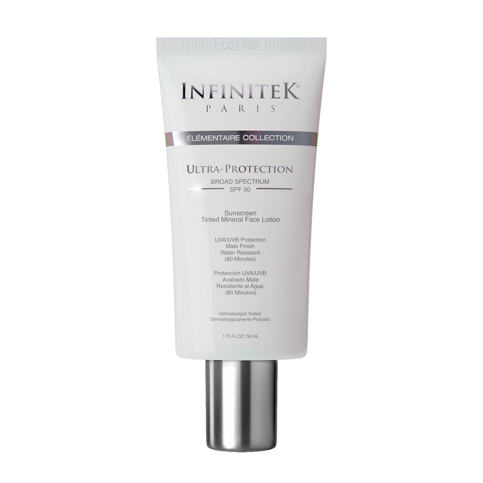 Infinitek Paris front packaging showing SPF 50 and tinted finish benefit