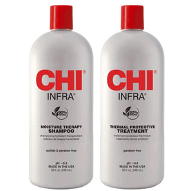 INFRA front view of 32oz shampoo and treatment duo showing packaging and value