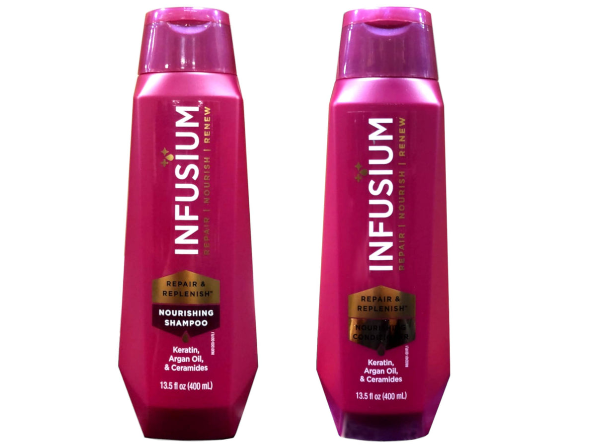 Infusium front packaging duo showing both bottles and clear benefits