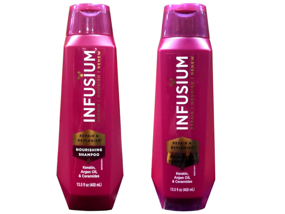 Infusium front packaging duo showing both bottles and clear benefits