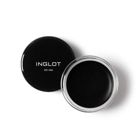 Inglot AMC gel eyeliner pot front view showing product and compact size benefit