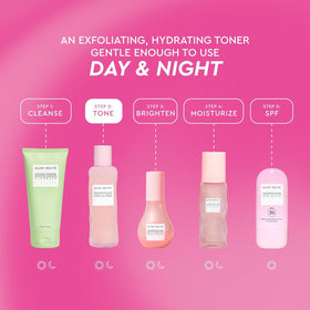 Glow Recipe ingredient label closeup showing PHAs, BHAs and hyaluronic acid