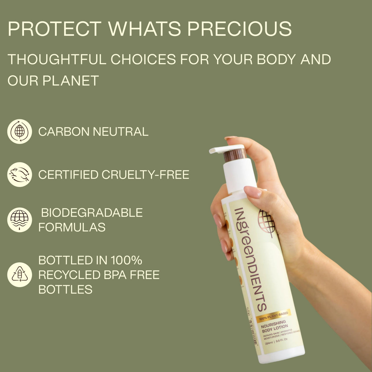 Ingreendients recycled plastic bottle label communicating sustainable packaging