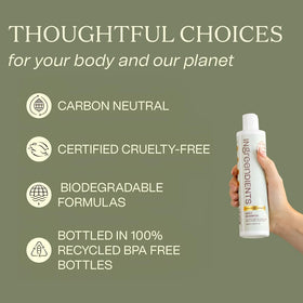 Ingreendients bottle recycled plastic label showing eco-conscious packaging
