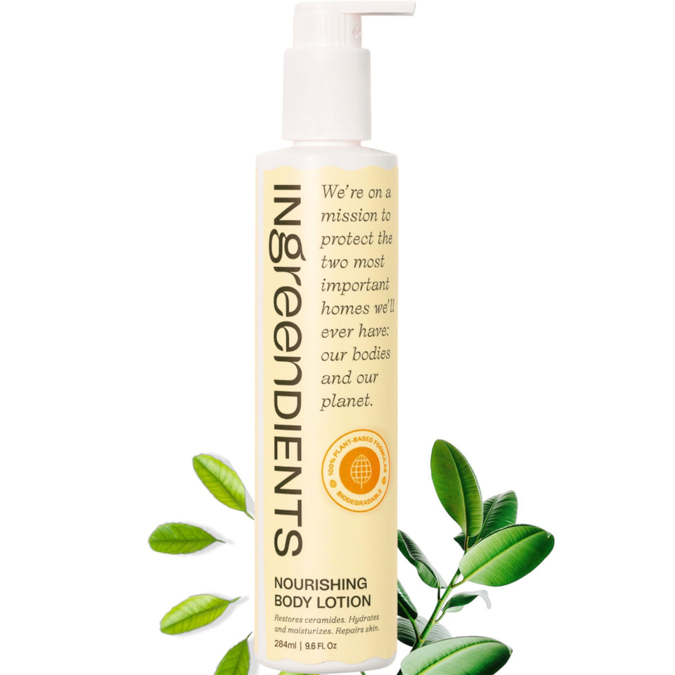 Ingreendients front bottle showing clean label and recycled packaging benefit