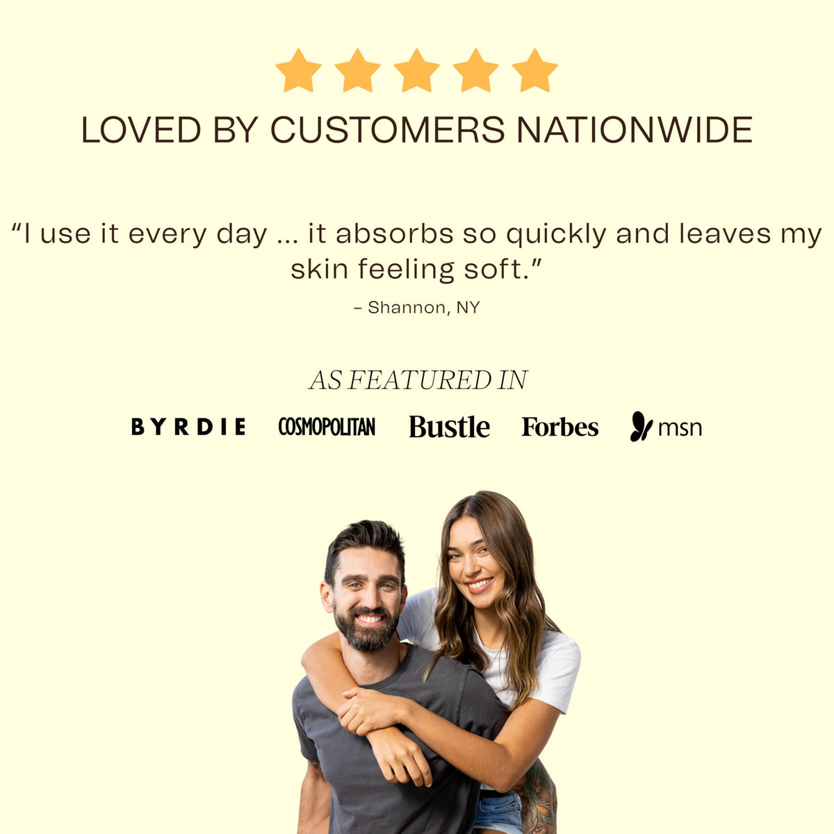 Ingreendients applied to hands showing instant softening and non-greasy feel