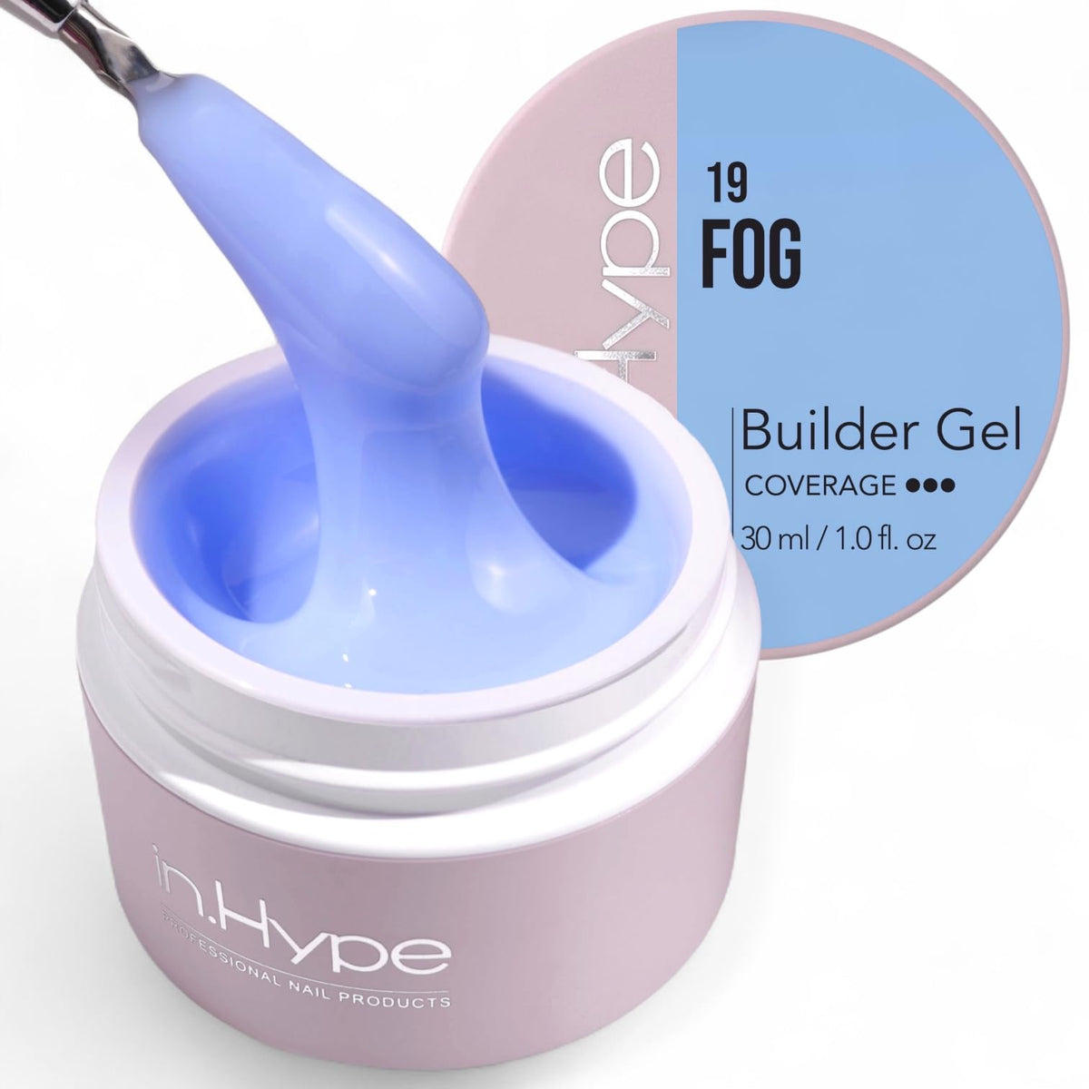 IN.HYPE front bottle of Blue Fog #19 showing product label and benefit