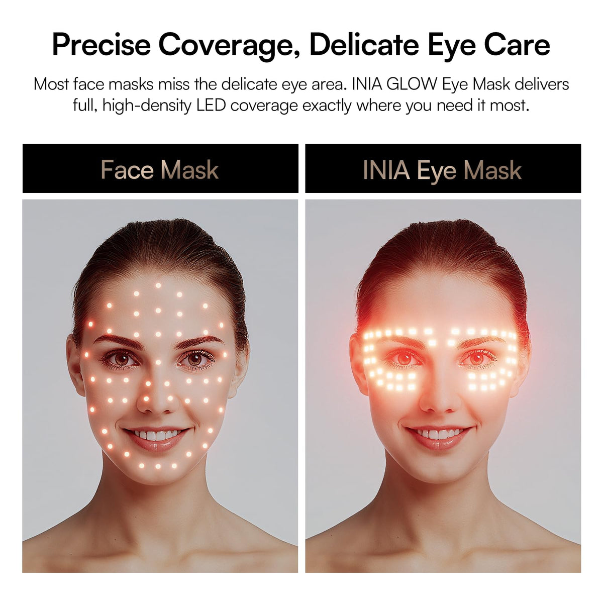 INIA eye mask close-up of dense LED array, offering concentrated light therapy benefits