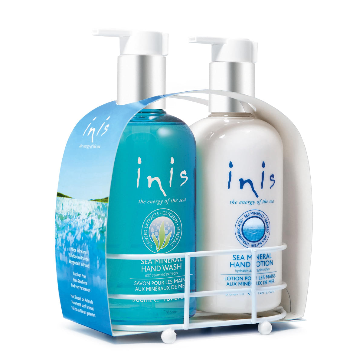 Inis hand wash and lotion caddy front view showing tidy sink presentation and freshness