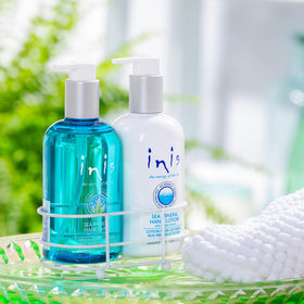 Inis hand wash close-up label with seaweed visuals and gentle cleansing benefit