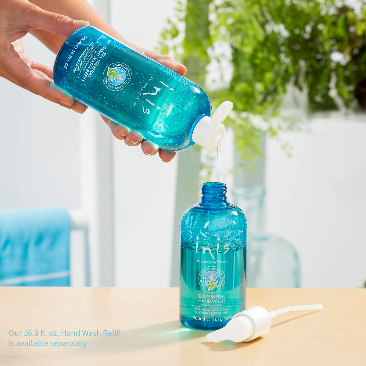 Inis the Energy of the Sea bottle on countertop showing fresh scent and decor appeal