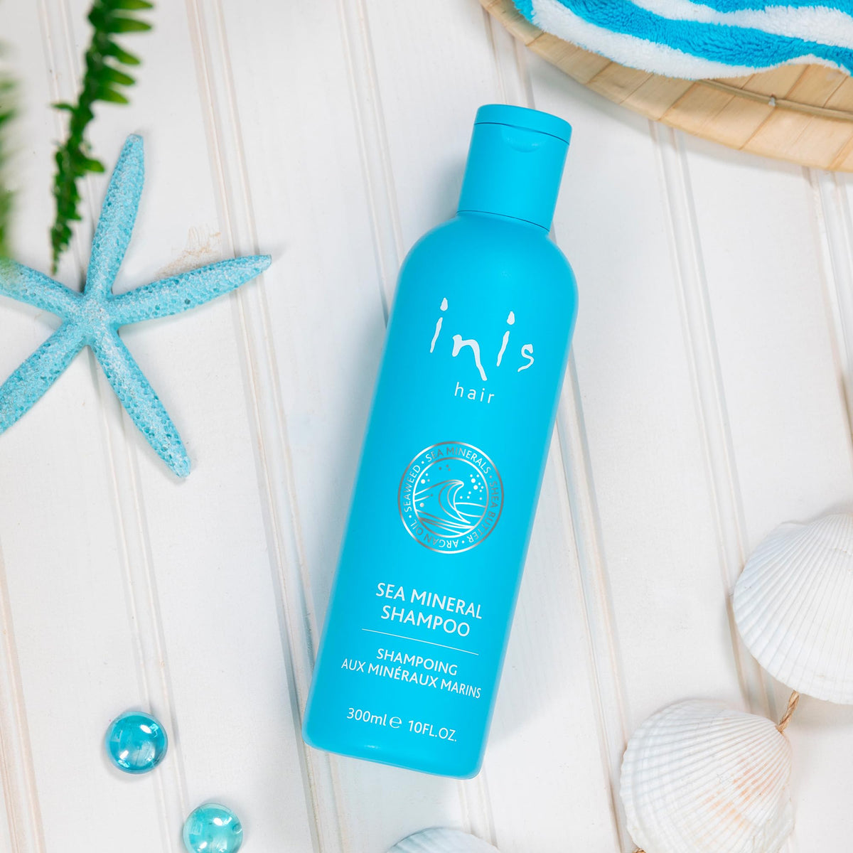 Inis seaweed and argan oil ingredients flatlay showing nourishing minerals