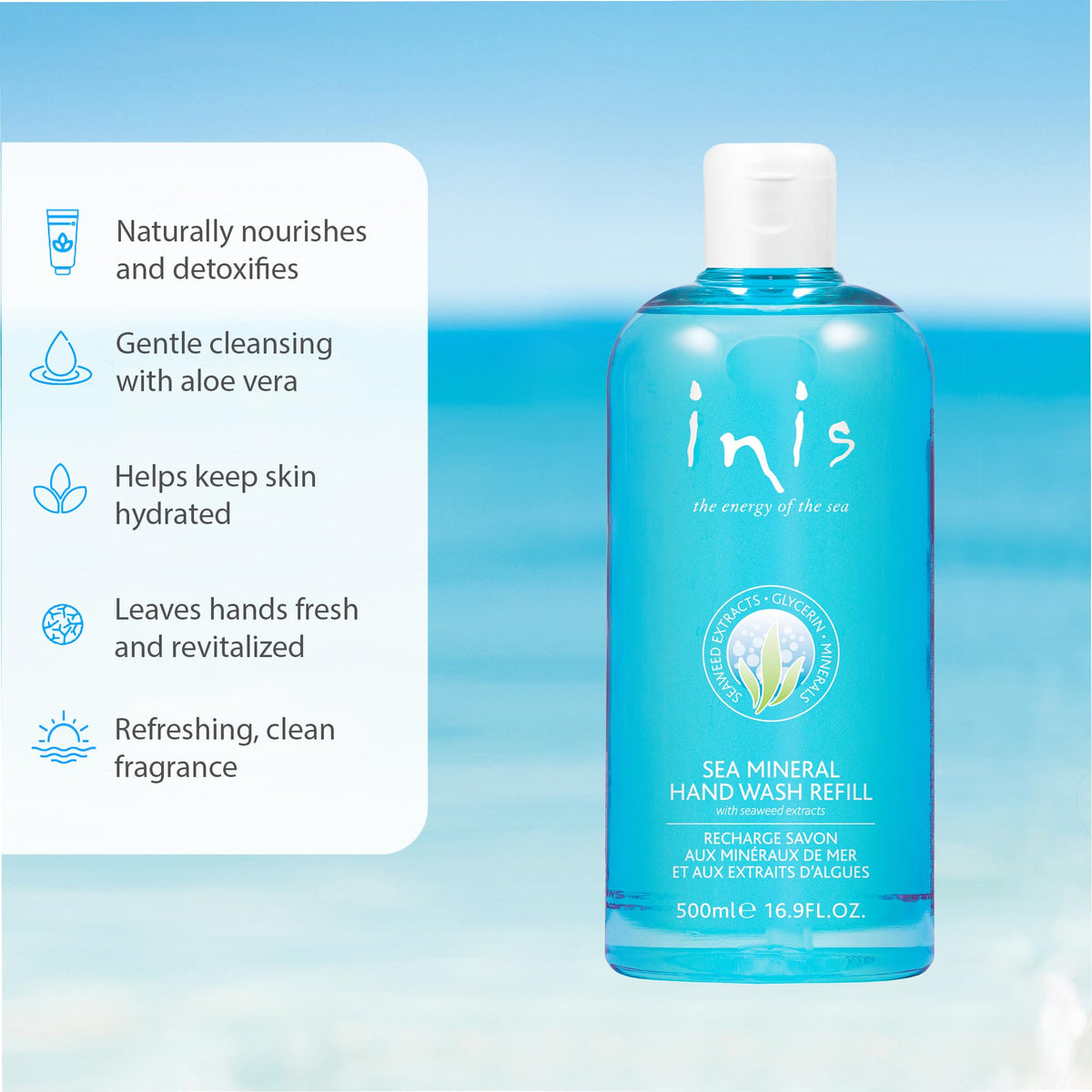 Inis refill next to pump dispenser demonstrating refill compatibility
