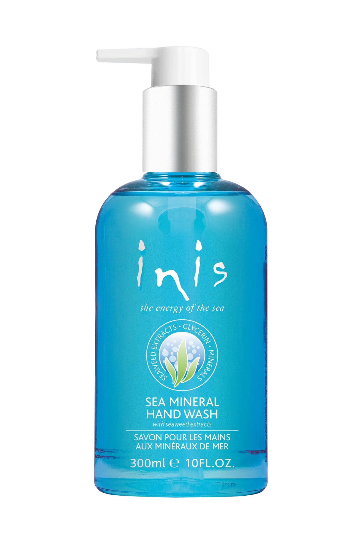 Inis the Energy of the Sea front bottle showing ocean-fresh packaging and elegant pump