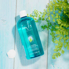 Inis Sea Mineral refill being poured into pump, easy refill benefit