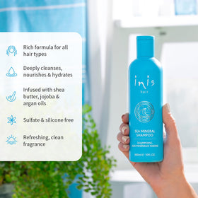 Inis shampoo lather close-up highlighting rich hydrating texture