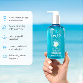Inis the Energy of the Sea hand wash next to sink showing compact 10 fl oz size